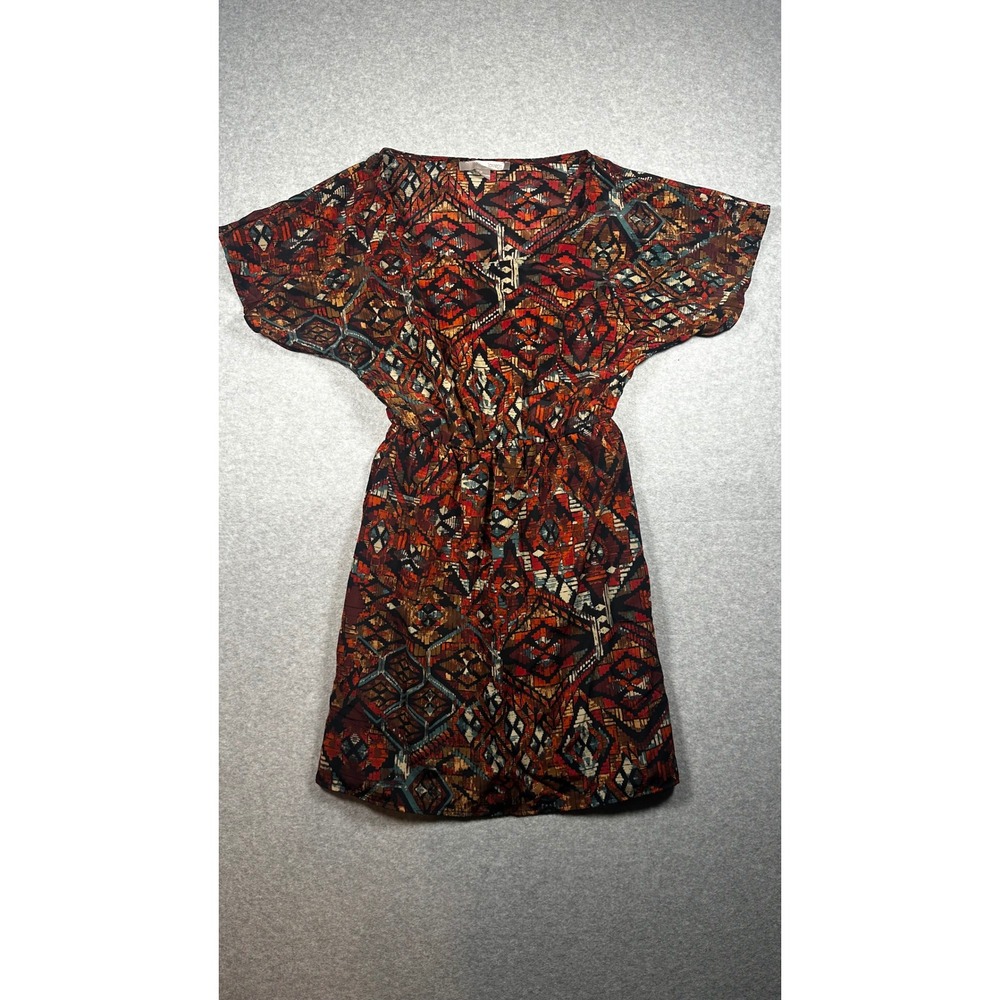 Love21 Women Small Geometric Print Mini Dress Rust Orange Southwestern Elastic